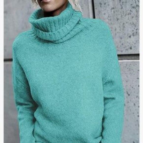 New Lake Blue Oversized Turtleneck Pullover Sweater - Picture 2 of 5